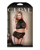 Curve Katia Halter Bra w/Gartered Panties Black 1X/2X