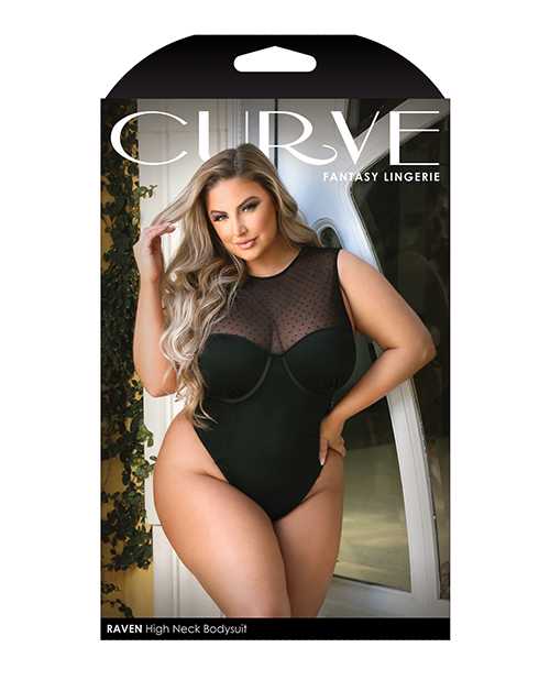 Curve Raven High Neck Bodysuit w/Snap Crotch Black 1X/2X