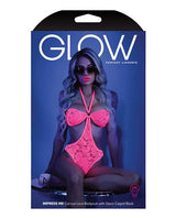 Glow Black Light Halter Bodysuit w/Open Sides Neon Pink S/M