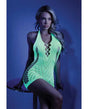 Glow Black Light Net Halter Dress Neon Green O/S