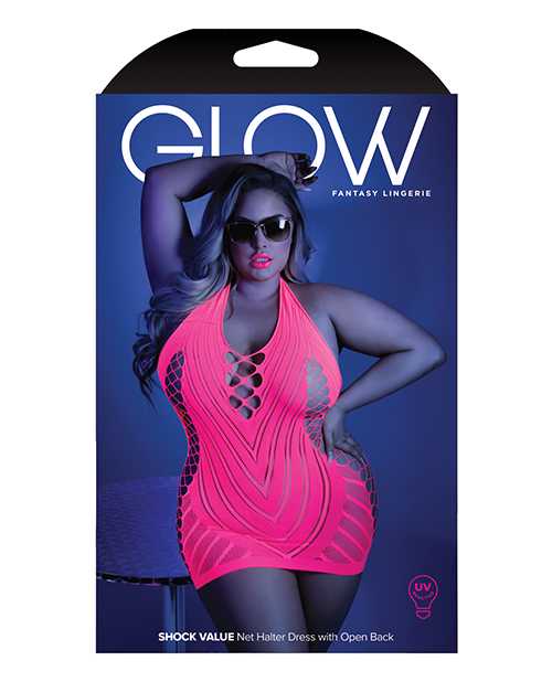 Glow Black Light Net Halter Dress Neon Pink QN