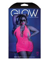 Glow Black Light Net Halter Dress Neon Pink QN