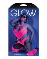 Glow Black Light Footless Teddy Bodystocking Neon Pink QN