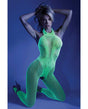 Glow Black Light Crotchless Bodystocking Neon Green O/S