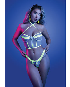 Supernatural Glow-in-the-Dark Zipper Bralette & Thong - White M/L