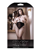 Sheer Fantasy Choker Harness Stockings w/Open Crotchless Black QN