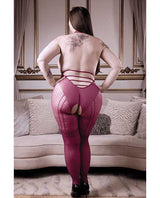 Sheer Fantasy Bad Habit Choker Harness Stocking w/Butterfly Pasties Magenta QN