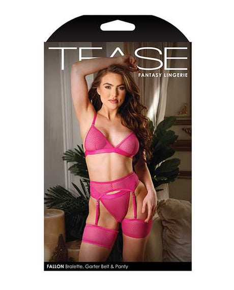 Tease Fallon Geometric Bralette, Garter Belt & Panty Pink M/L