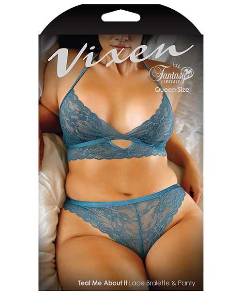 Vixen Teal Me About it Scalloped Lace Bralette w/Panty Teal QN