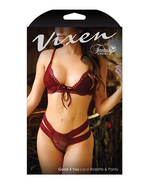 Vixen Good 4 You Lace Triangle Bralette & Panty Burgundy O/S