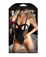Vixen Dirty Little Secret Wetlook & Mesh Caged Bra Teddy w/Snap Closure Black L/XL