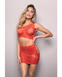 Vixen Set The Tone Rhinestone Knit One Shoulder Top w/Skirt 2 pc Set - Red O/S