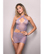 Vixen Serendipity Rhinestone Leopard Knit Keyhole Halter Dress - Lavender O/S