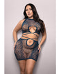 Vixen Floral Lace Knit Tie Back Top w/Skirt 2 pc Set - Navy O/S