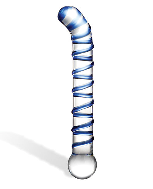 Glas Mr. Swirly G-Spot Glass Textured Dildo 6.5in - Clear/Blue