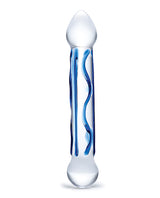 Glas Full Tip Glass Textured Dildo 6.5in - Clear/Blue