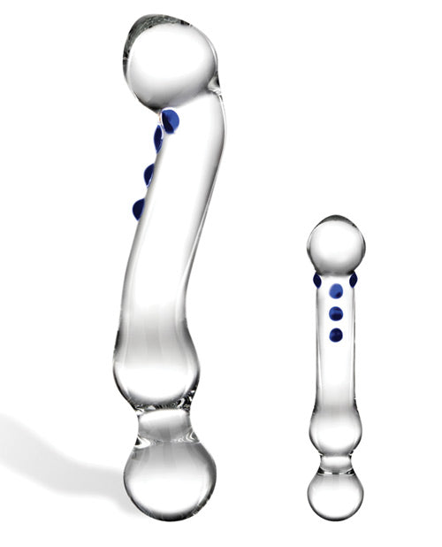 Glas Curved G-spot Glass Textured Dildo 6in - Clear/Blue