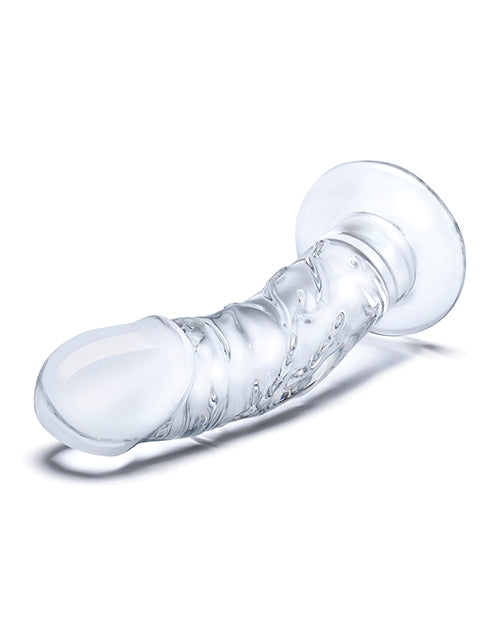 Glas Curved Realistic Glass Dildo with Veins 7in - Clear