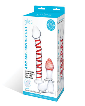 Glas 4 pc Mr. Swirly Set w/Glass Kegel Balls & 3.25" Butt Plug - Red