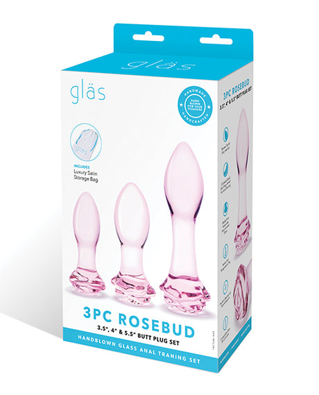 Glas 3 pc Rosebud Butt Plug Set - Pink