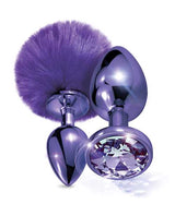 Nixie Metal Butt Plug Set w/Jewel Inlaid & Pom Pom - Purple Metallic