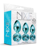 Nixie Metal Butt Plug Trainer Set w/Inlaid Jewel - Blue Metallic