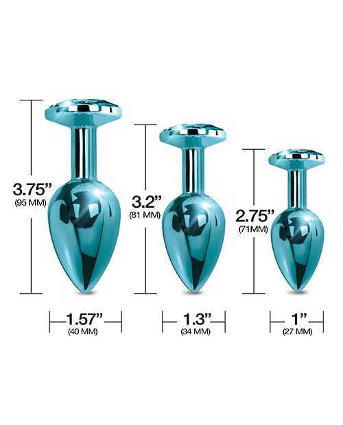 Nixie Metal Butt Plug Trainer Set w/Inlaid Jewel - Blue Metallic