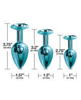 Nixie Metal Butt Plug Trainer Set w/Inlaid Jewel - Blue Metallic