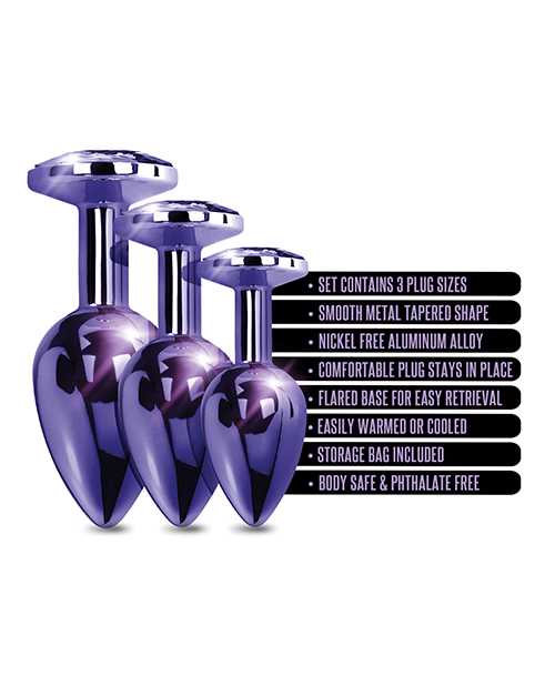 Nixie Metal Butt Plug Trainer Set w/Inlaid Jewel - Purple Metallic