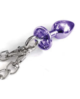 Nixie Metal Butt Plug w/Inlaid Jewel & Fur Cuff Set - Purple Metallic