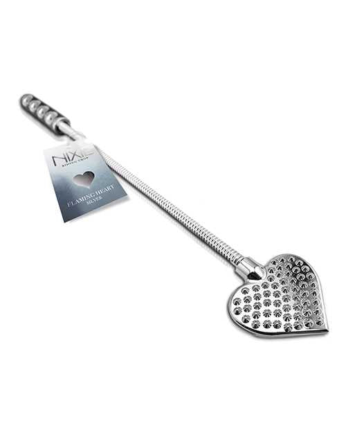 Nixie Flaming Heart Riding Crop - Silver