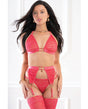 Sheer Leopard Lace Garter Set w/Halter Bra & Stockings - Teaberry O/S