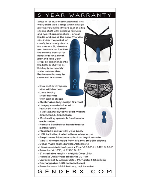 Gender X Snuggle Up Rechargeable Silicone Dual Vibrating Strap-On with Remote Control - Blue/Black