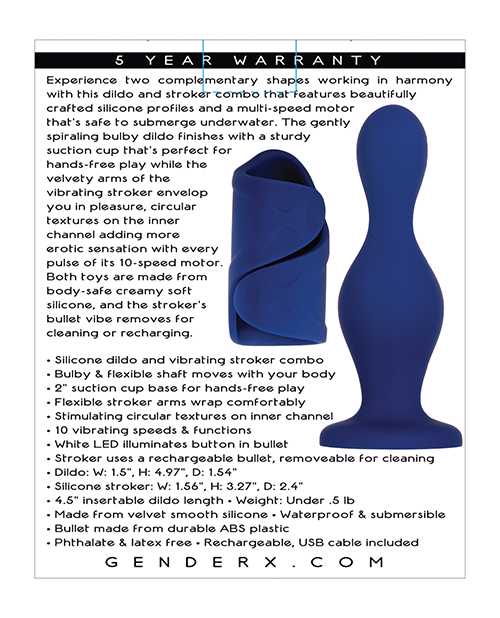 Gender X Ins and Outs Rechargeable Silicone Dildo and Stroker Set (2 piece) - Blue