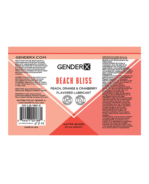 Gender X Beach Bliss Water Based Flavored Lubricant 2oz. - Peach