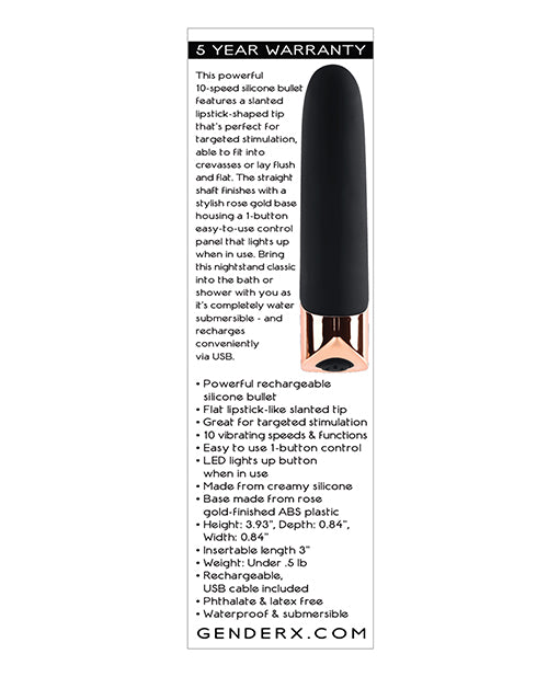 Gender X Gold Standard Rechargeable Silicone Bullet - Black/Rose Gold