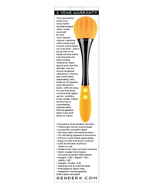 Gender X Sunflower Silicone Rechargeable Dual End Vibrator - Yellow/Black