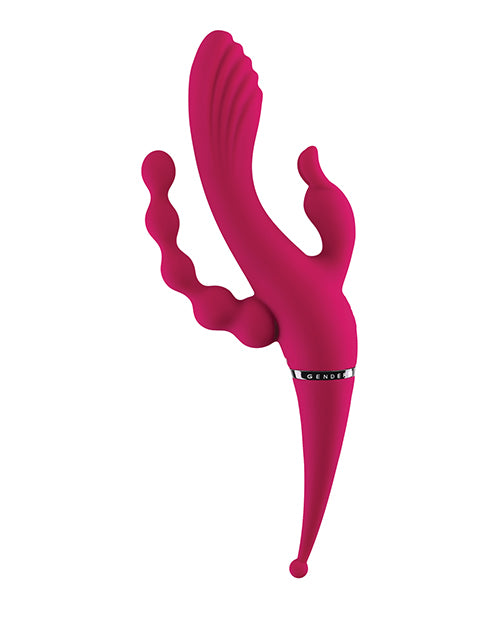Gender X Four by Four Rechargeable Silicone Quadruple Stimulating Vibrator - Red