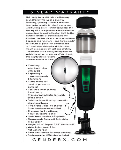 Gender X Message In A Bottle Rechargeable Thrusting Spinning Stroker - Black/Clear