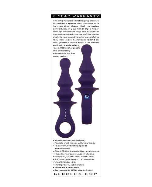 Gender X Ring Pop Rechargeable Silicone Vibrating Anal Plug - Purple