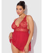Mila Eyelash Lace & Mesh Babydoll w/G-String 2 pc Set - Red 1X/2X