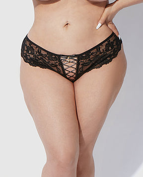 Bella Lace Up Tanga Panty w/Jewel Detail - Black 1X/2X