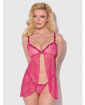 Yvone Lace Babydoll w/Front Closure & G-String 2 pc Set - Pink XL