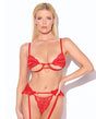 Cecily Lace Cut-Out Bra & Thong w/Garter Straps - Red XL
