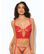 Cecily Lace & Mesh Bustier w/Thong & Garter Straps - Red MD