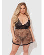 Felicia Mesh and Lace Babydoll w/G-String 2 pc Set - Leopard 3X/4X
