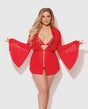 Dragon Sheer Mesh Robe w/Satin Triangle Top & G-String 3 pc Set - Red 1X/2X