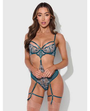 Nova Lace Teddy w/Garters - Jade Blue XL