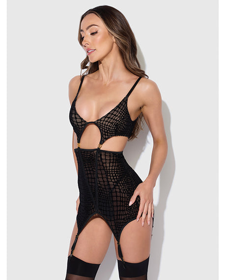 Snake Velvet-Burnout Mesh Chemise & G-String Set - Black LG