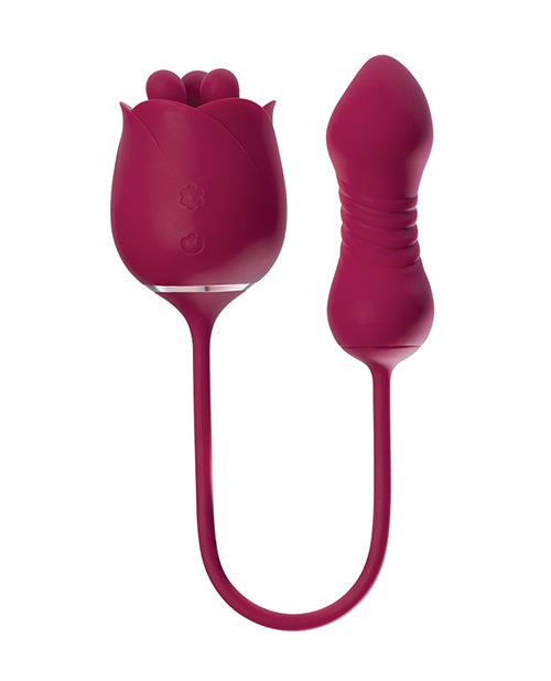 Rosa Rotating Rose Toy & Thrusting Vibrator - Red